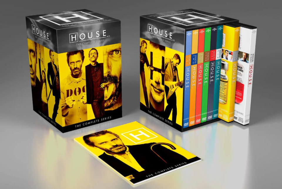 <b>TV DVDs</b><br><br><b>"House: The Complete Series"</b> (Universal Home Entertainment)<br>All eight seasons of the Emmy- and Golden Globe-winning medical drama -- 176 episodes -- are collected in a spiffy and refreshingly compact package that also includes a booklet with photos and House-isms, blooper reels, deleted scenes, a set tour, episode commentaries, featurettes on everything from casting Hugh Laurie and the show's guest stars to the writers and medical advisers, interviews with the cast and crew, and a retrospective on the show and its series finale.<br><br><a href="http://www.amazon.com/House-Complete-Anne-Dudek/dp/B008P9M614/ref=sr_1_12?s=movies-tv&ie=UTF8&qid=1354720616&sr=1-12&keywords=house" rel="nofollow noopener" target="_blank" data-ylk="slk:Amazon.com;elm:context_link;itc:0;sec:content-canvas" class="link ">Amazon.com</a>, $199.98<br><br><a href="http://tv.yahoo.com/photos/shows-that-signed-off-in-2012-slideshow/" data-ylk="slk:See all the shows that signed off in 2012;elm:context_link;itc:0;sec:content-canvas;outcm:mb_qualified_link;_E:mb_qualified_link;ct:story;" class="link  yahoo-link">See all the shows that signed off in 2012</a>