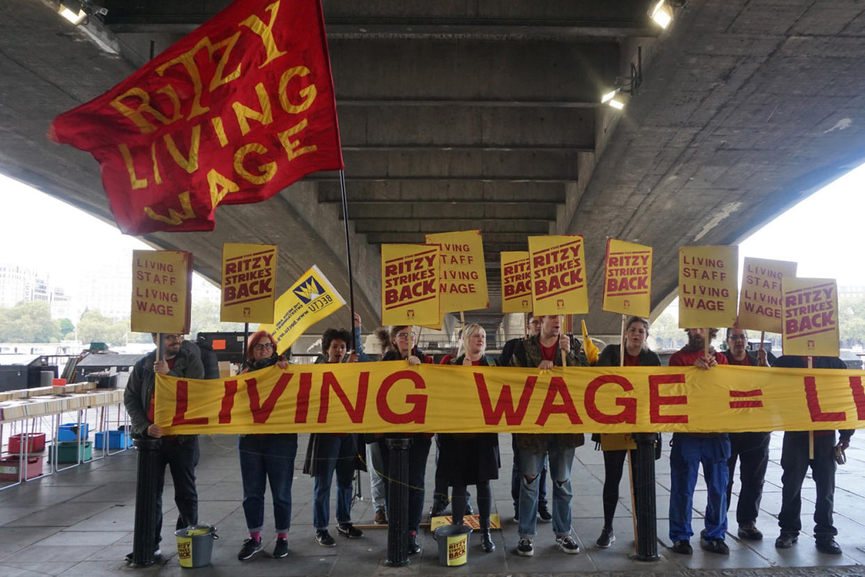 Fighting back: staff from the Ritzy Cinema in Brixton demonstrate during last October's BFI Film Festival at the South Bank: Getty Images