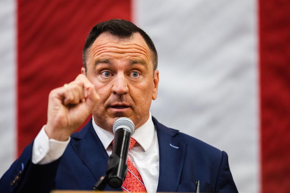 Utah Congressional 2nd District candidate Greg Hughes speaks during the Utah Republican Party’s special election at Delta High School in Delta on June 24, 2023. | Ryan Sun, Deseret News