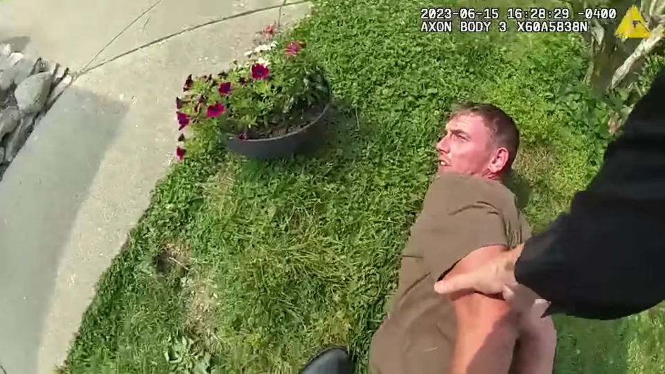 Chad Doerman faces 21 counts: 9 counts of aggravated murder, 8 counts of kidnapping, and 4 counts of felonious assault. Pictured during bodycam of his arrest (ABC/Screenshot)