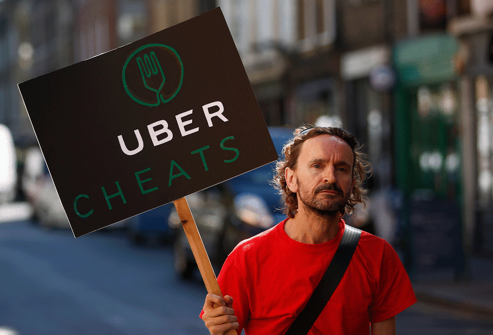 a protest by UberEATS workers protest over pay and conditions, outside the company's offices in London, August, 2016: Reuters