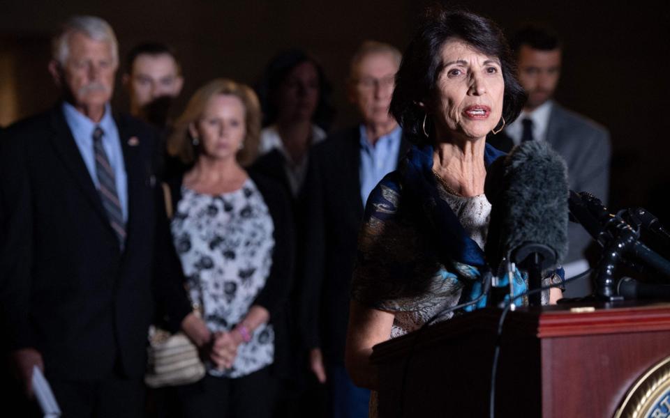 Diane Foley, mother of James Foley, pictured last year speaking alongside Carl Mueller and Marsha Mueller, parents of murdered hostage Kayla Mueller - Saul Loeb/AFP via Getty Images