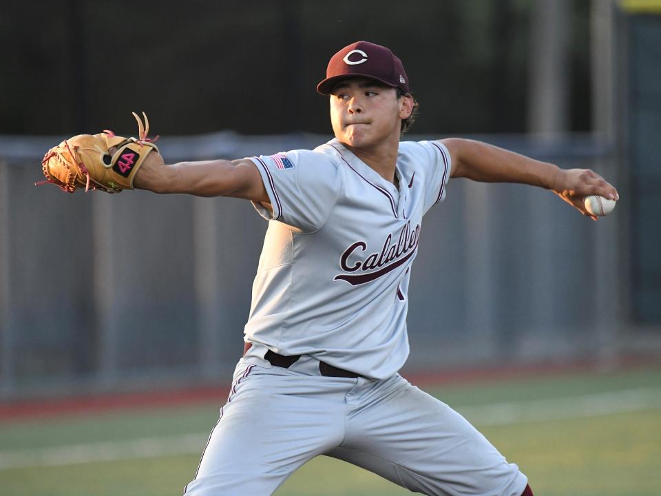 Calallen pitcher Roberto Lopez throws a pitch against Boerne in Game 1 of a Class 4A regional semifinal series at Coastal Bend College in Beeville, Texas on Thursday, May 26, 2022.