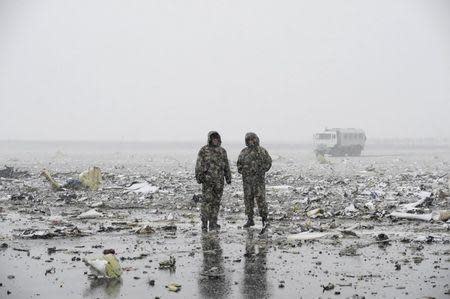 A view shows the crash site of Flight FZ981, a Boeing 737-800 operated by Dubai-based budget carrier Flydubai, at the airport of Rostov-On-Don, Russia, March 19, 2016. REUTERS/Stringer