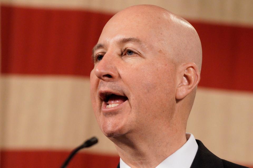 Nebraska Gov. Pete Ricketts speaks at a news conference in Lincoln, Neb.