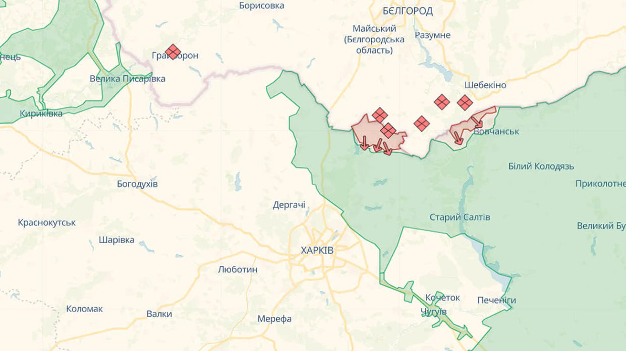 Russians are trying to move forward in Kharkiv Oblast. Screenshot: The DeepStateMap map.live