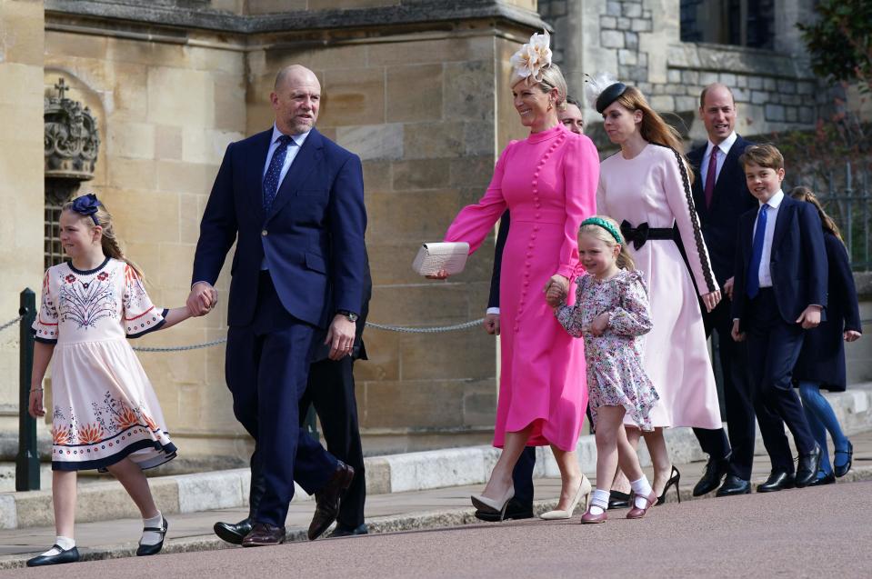 Zara Tindall and her husband Mike Tindall held hands with their daughters Mia and Lena as they entered church service for Easter.