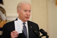 FILE PHOTO: U.S. President Joe Biden delivers remarks on the state of the coronavirus disease (COVID-19) vaccinations