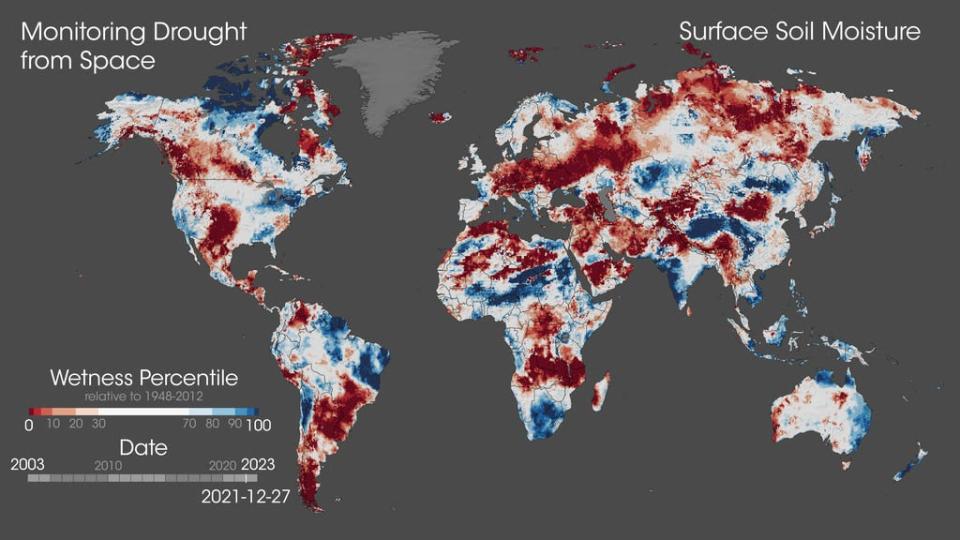 NASA satellite data allows scientists to more precisely measure surface moisture around the globe, and is showing just how much warming temperatures are affecting droughts and floods.