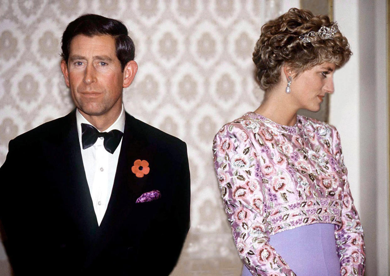 Image: Prince Charles and Princess Diana stand next to each other during their last official trip together, in Seoul, South Korea, on Nov. 3, 1992. (Tim Graham / Getty Images file)