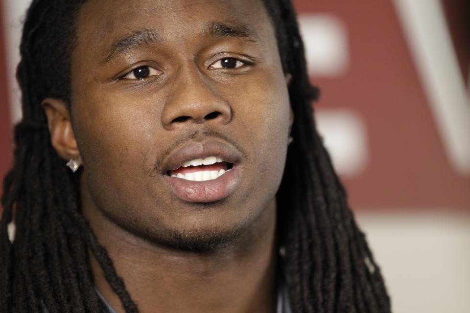 This May 6, 2014 photo shows NFL Draft prospect Sammy Watkins, a wide receiver from Clemson, during an interview at the 5th Annual NFL Pre-Draft Gifting & Style Suite at the Sean John show room in New York. Watkins is among dozens of prospects on the National Football League's annual draft, with 32 players per round and seven rounds, beginning Thursday night at Radio City. (AP Photo/Frank Franklin II)