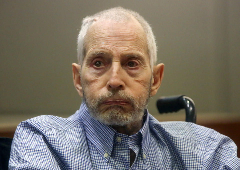 FILE - In this Friday, Jan. 6, 2017, file photo, real estate heir Robert Durst appears in a Los Angeles Superior Court Airport Branch for a pre-trial motions hearing in Los Angeles. Durst faces trial in the slaying of his best friend 20 years ago. Jury selection begins Wednesday, Jan.19, 2020, in Los Angeles. (Mark Boster/Los Angeles Times via AP, Pool, File)