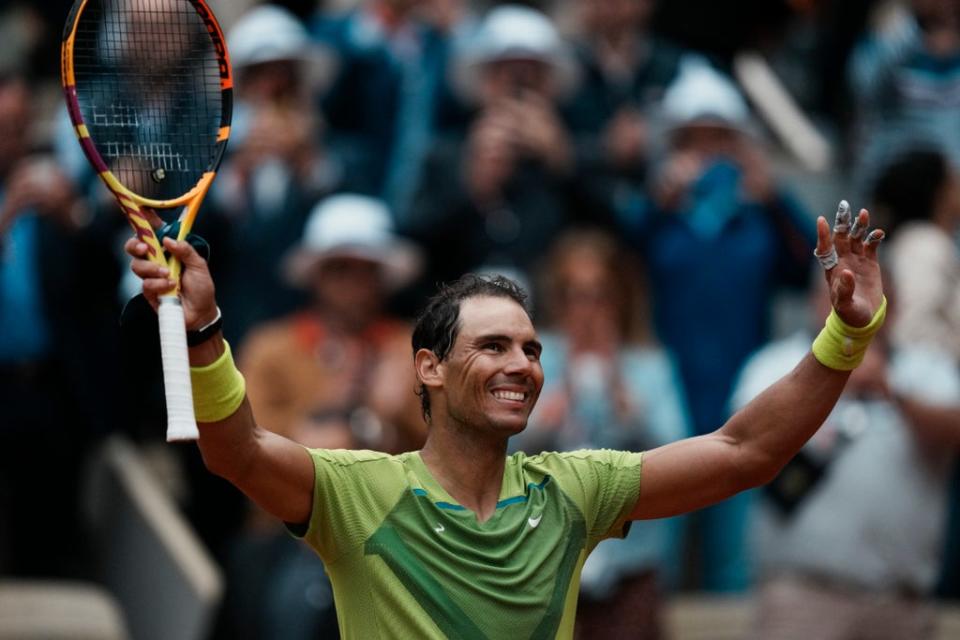 Rafael Nadal celebrated winning against Jordan Thompson in three sets (Thibault Camus/AP) (AP)