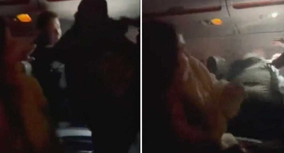 Photos with two men fighting on a Jetstar Melbourne to Brisbane flight at 10pm on Tuesday. Source: 9 News