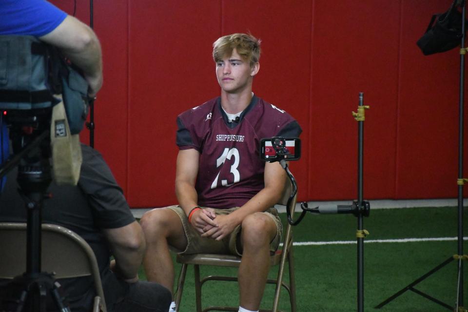 Shippensburg's Kaden Shope (13) takes part in Mid-Penn Media Day at Cumberland Valley High School on Wednesday, August 2, 2023