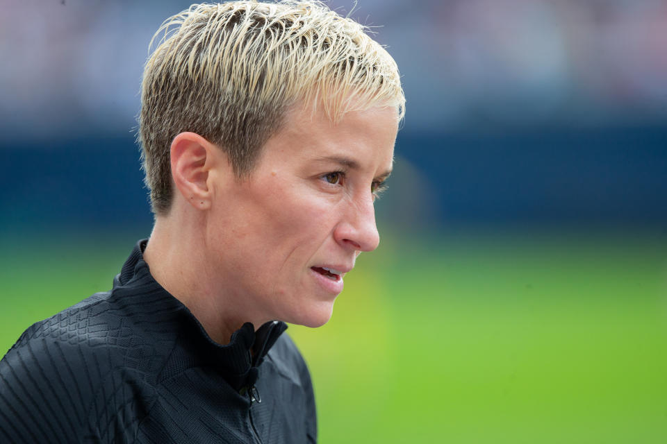 CHICAGO, IL - SEPTEMBER 24: Megan Rapinoe #15 of the United States before a game between South Africa and USWNT at Soldier Field on September 24, 2023 in Chicago, Illinois. (Photo by Michael Miller/ISI Photos/Getty Images)