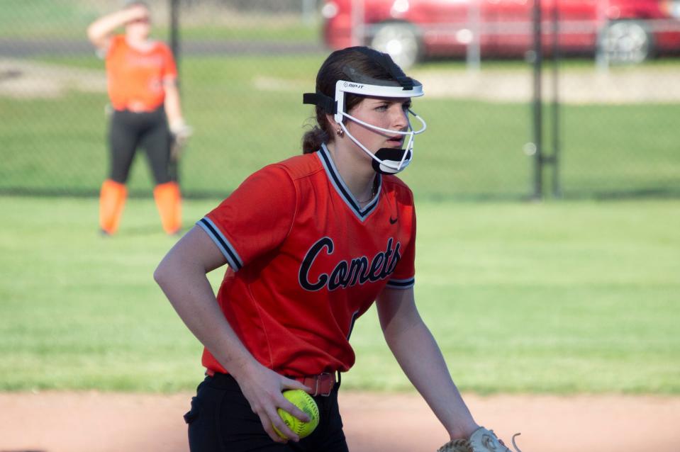 Comet sophomore pitcher Bryn Rusk had 11 strikeouts in her first win of the season.