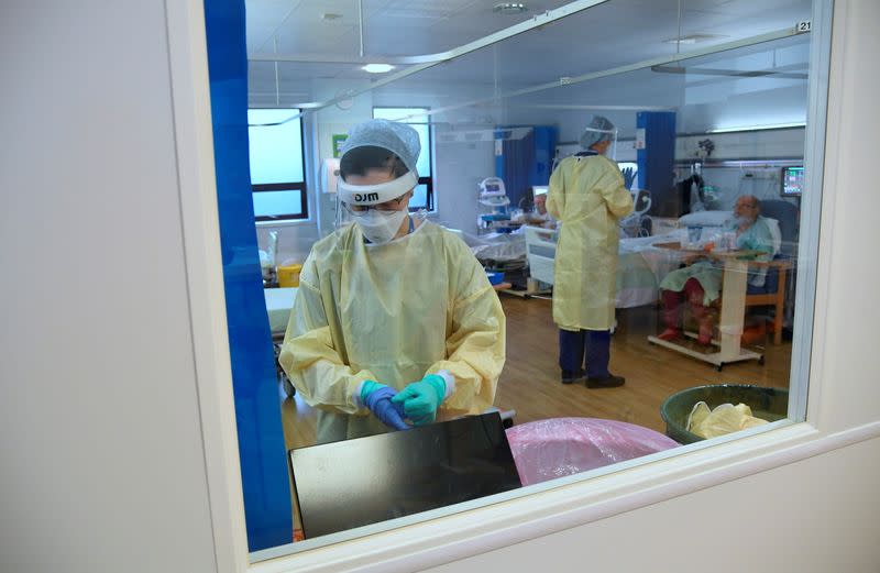 Medical staff treat seriously ill COVID-19 patients at Milton Keynes University Hospital, amid the spread of the coronavirus disease (COVID-19) pandemic, Milton Keynes