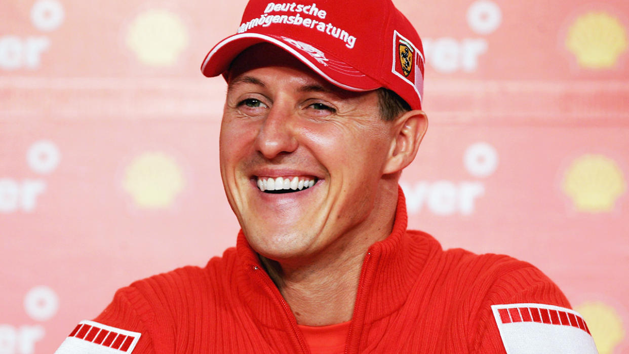 Michael Schumacher, pictured here talking to the media during a press conference in 2006.