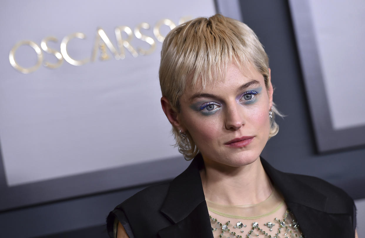 Emma Corrin arrives at the Governors Awards on Saturday, Nov. 19, 2022, at Fairmont Century Plaza in Los Angeles. (Photo by Jordan Strauss/Invision/AP)