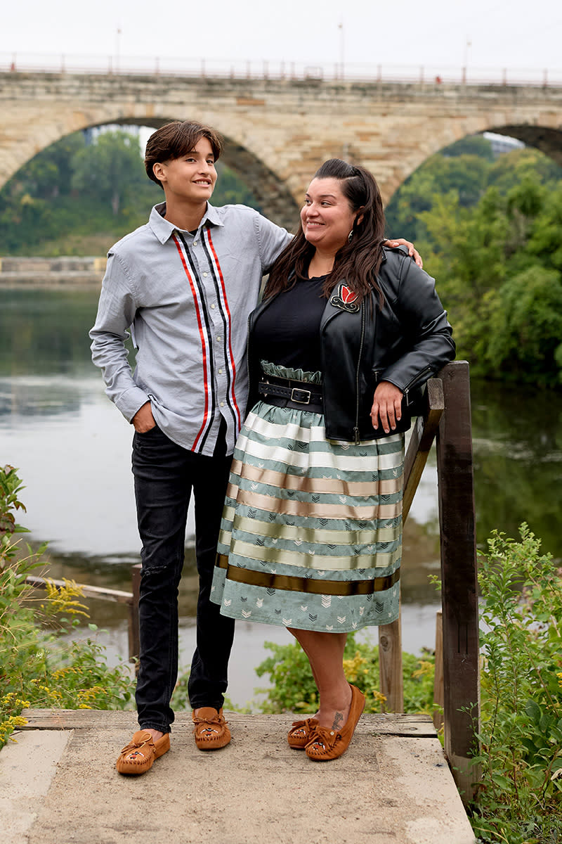 Lucie Skjefte (R) poses with her son Animikii.<cite>PAUL VINCENT</cite>