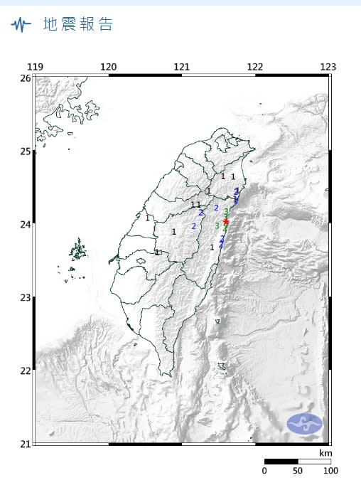 根據中央氣象局最新資訊指出，今天晚間7時39分、7時40分花蓮分別發生芮氏規模3.5、4.2地震。（截圖自氣象局官網）