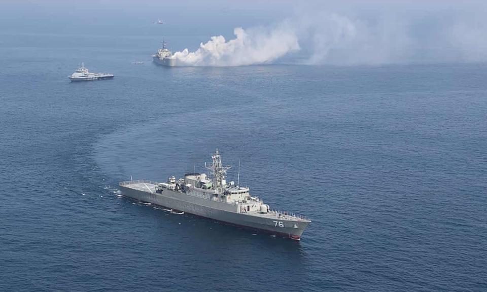 Iranian warships are seen during a joint naval exercise with Russian navy in the Indian Ocean in February. Source: Reuters