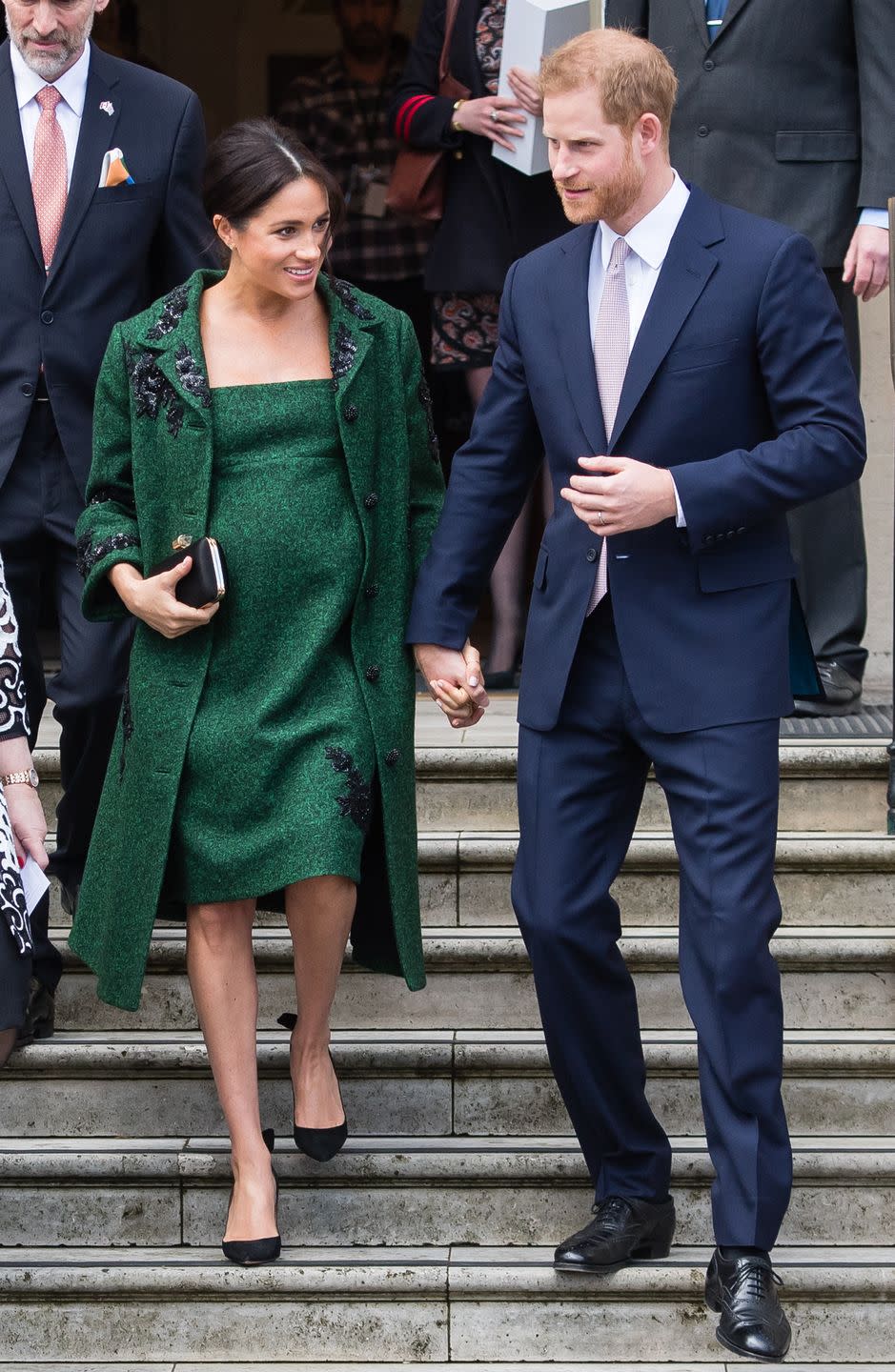 <p>For the Duke and Duchess's visit to Canada House on Commonwealth Day, Meghan wore a dark green jacket and dress with sequin detailing that was <a href="https://go.redirectingat.com?id=74968X1596630&url=https%3A%2F%2Fwww.net-a-porter.com%2Fus%2Fen%2FShop%2FDesigners%2FErdem&sref=https%3A%2F%2Fwww.townandcountrymag.com%2Fstyle%2Ffashion-trends%2Fg3272%2Fmeghan-markle-preppy-style%2F" rel="nofollow noopener" target="_blank" data-ylk="slk:custom made by Erdem;elm:context_link;itc:0;sec:content-canvas" class="link ">custom made by Erdem</a>, <a href="https://go.redirectingat.com?id=74968X1596630&url=https%3A%2F%2Fwww.gettyimages.com%2Fdetail%2Fnews-photo%2Fprince-harry-duke-of-sussex-and-meghan-duchess-of-sussex-news-photo%2F1135098814&sref=https%3A%2F%2Fwww.townandcountrymag.com%2Fstyle%2Ffashion-trends%2Fg3272%2Fmeghan-markle-preppy-style%2F" rel="nofollow noopener" target="_blank" data-ylk="slk:Aquazzura heels;elm:context_link;itc:0;sec:content-canvas" class="link ">Aquazzura heels</a> and a <a href="https://www.townandcountrymag.com/style/fashion-trends/g3272/meghan-markle-preppy-style/?slide=67" rel="nofollow noopener" target="_blank" data-ylk="slk:Givenchy clutch;elm:context_link;itc:0;sec:content-canvas" class="link ">Givenchy clutch</a>. </p><p><a class="link " href="https://go.redirectingat.com?id=74968X1596630&url=https%3A%2F%2Fshop.nordstrom.com%2Fs%2Faquazzura-deneuve-bow-pointy-toe-pump-women%2F4948641&sref=https%3A%2F%2Fwww.townandcountrymag.com%2Fstyle%2Ffashion-trends%2Fg3272%2Fmeghan-markle-preppy-style%2F" rel="nofollow noopener" target="_blank" data-ylk="slk:Shop Now;elm:context_link;itc:0;sec:content-canvas">Shop Now</a><em>Deneuve Pumps, Aquazzura, $750</em></p>