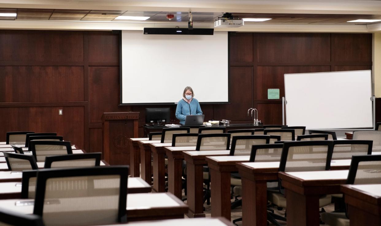 Adrian College Professor Janet Salzwedel was one of the first to use Adrian College’s newly installed remote learning video systems, instructing approximately 43 biology students online for the first classes of the spring semester.