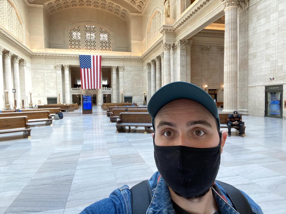 standing in front of union station in chicago