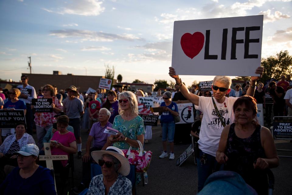 Anti-abortion advocates listen to various speakers during the Emergency Pro-Life Rally for New Mexico on Tuesday, July 19, 2022.