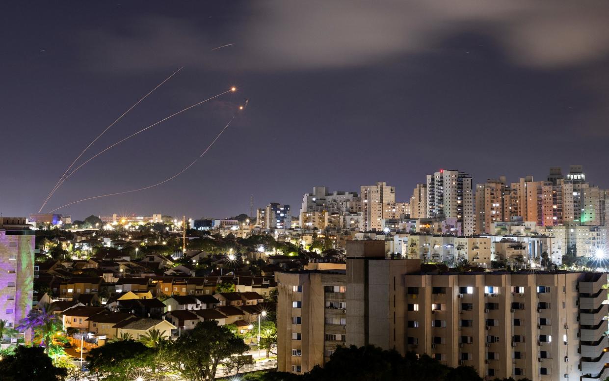 Israel's Iron Dome anti-missile system intercepts rockets launched from Gaza, amid the ongoing conflict between Israel and Hamas, as seen from Ashkelon, Israel, May 6, 2024.