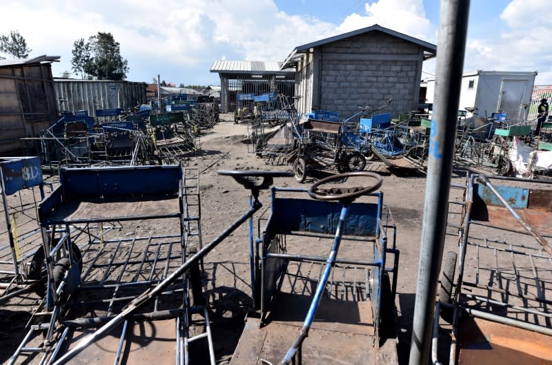 Tricycles used by disabled persons are seen abandoned at the crossing point between the Democratic Republic of Congo and Rwanda amid concerns about the spread of coronavirus disease (COVID-19), at the Petite Barriere in Goma