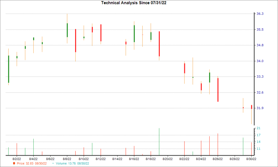 1-month candlestick chart for MOV