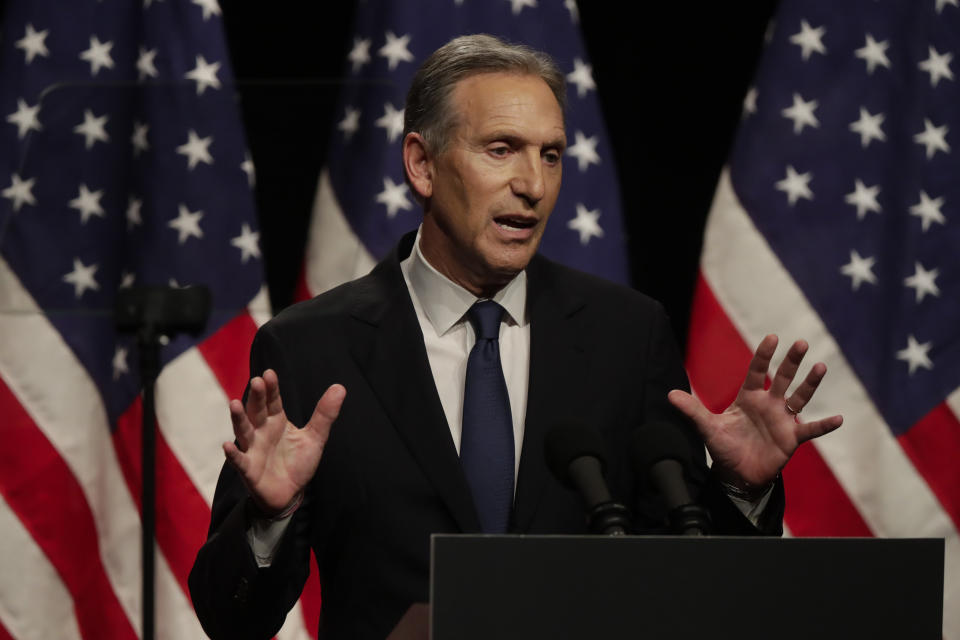 Former Starbucks CEO Howard Schultz speaks at Purdue University in West Lafayette, Ind., Thursday, Feb. 7, 2019. (AP Photo/Michael Conroy)