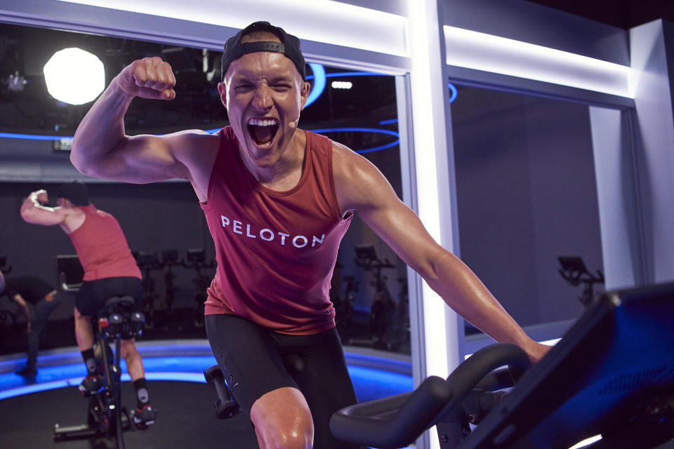 Matt Wilpers on a Peloton bike in the Peloton studio