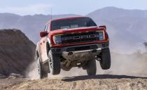<p>Using new-generation F-series equipment, the <a href="https://www.caranddriver.com/ford/f-150-raptor" rel="nofollow noopener" target="_blank" data-ylk="slk:Ford F-150 Raptor;elm:context_link;itc:0;sec:content-canvas" class="link ">Ford F-150 Raptor</a> gets airborne for 2022. For landing gear, the Raptor uses meaty 35-inch BFGoodrich KO2 all-terrain tires; 37-inch KO2 are offered as well. A mix of Fox Racing variable compression dampers and multi-link rear suspension soaks up humps, bumps, potholes, and pits. A 450-hp twin-turbo V-6 with a 10-speed automatic transmission is the only powertrain, for now. A far more powerful and likely better-sounding supercharged V-8-powered Raptor R has been <a href="https://www.caranddriver.com/news/a35394861/2022-ford-f-150-raptor-r-confirmed/" rel="nofollow noopener" target="_blank" data-ylk="slk:confirmed for future production;elm:context_link;itc:0;sec:content-canvas" class="link ">confirmed for future production</a>. Only available in four-door SuperCrew guise, the hulk-like fenders and three amber LED lights in the grille set this one apart from vanilla F-150s with big tires. The Raptor can tow up to 8200 pounds and has an EPA-estimated range of 576 miles thanks to its 36-gallon fuel tank.</p><ul><li>Base price: $65,840</li><li>Powertrain: 450-hp 3.5L twin-turbo V-6 engine, 10-speed automatic transmission</li><li>Max Towing: 8000 lb</li></ul>