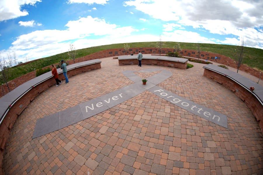 people visit the Columbine Memorial