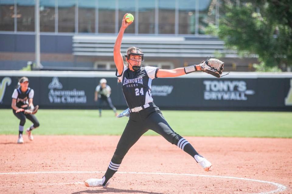 Eisenhower pitcher Audry Rumsey led the Tigers to a 4-0 shutout victory in the circle against Spring Hill on Thursday to start the Class 5A state tournament.