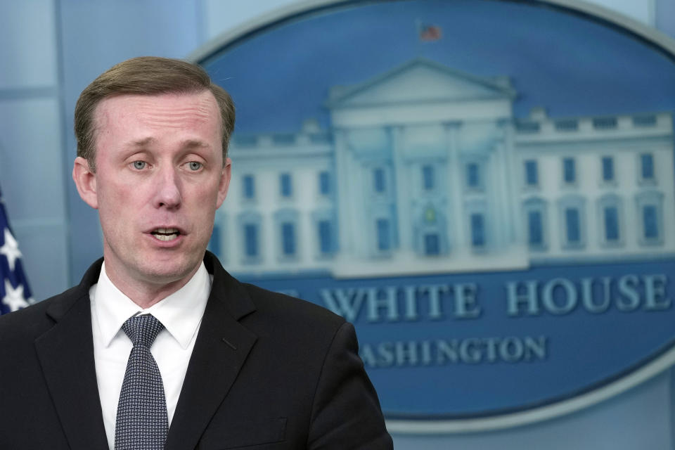 White House national security adviser Jake Sullivan speaks during the daily briefing at the White House in Washington, Monday, Nov. 13, 2023. (AP Photo/Susan Walsh)