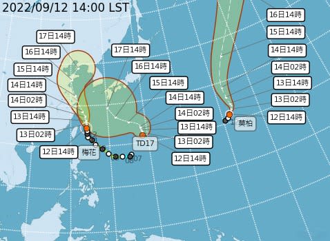 第14號颱風「南瑪都」最快14日接力生成，有可能形成「三颱共舞」的情形。（圖片來源：氣象達人彭啟明粉絲專頁）