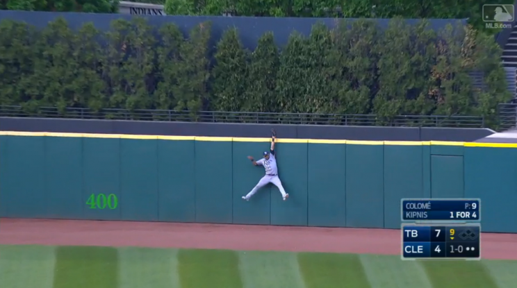 Kevin Kiermaier added another tremendous defensive play to his highlight reel Wednesday. (AP Photo)