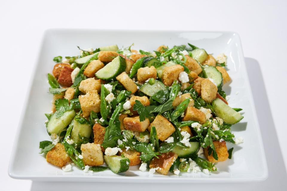 The official Kentucky Derby 150 on-track food menu includes the spring panzanella salad.