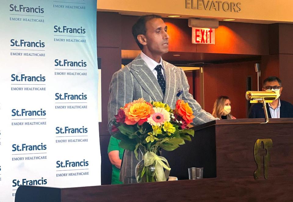 Dr. Jagdeep Singh, MD, St. Francis-Emory Healthcare’s chief medical officer, speaks Friday afternoon during an event introducing and welcoming their first internal medicine resident class. 06/24/2022