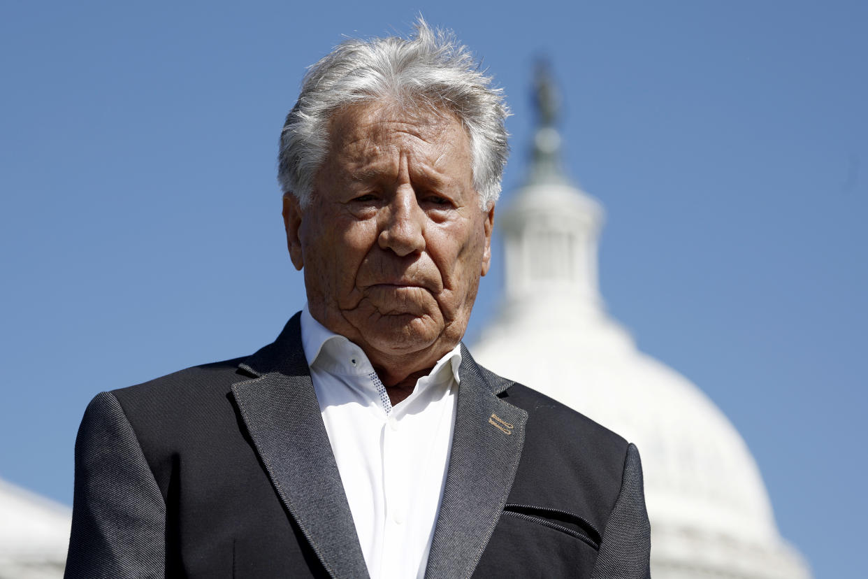 WASHINGTON, DC - MAY 01: Former race car driver Mario Andretti listens during a news conference on May 01, 2024 in Washington, DC. Rep. John James (R-MI) hosted Andretti on Capitol Hill to respond to the Formula 1 management denying his family and General Motors the opportunity to join the global motorsports series. (Photo by Anna Moneymaker/Getty Images)