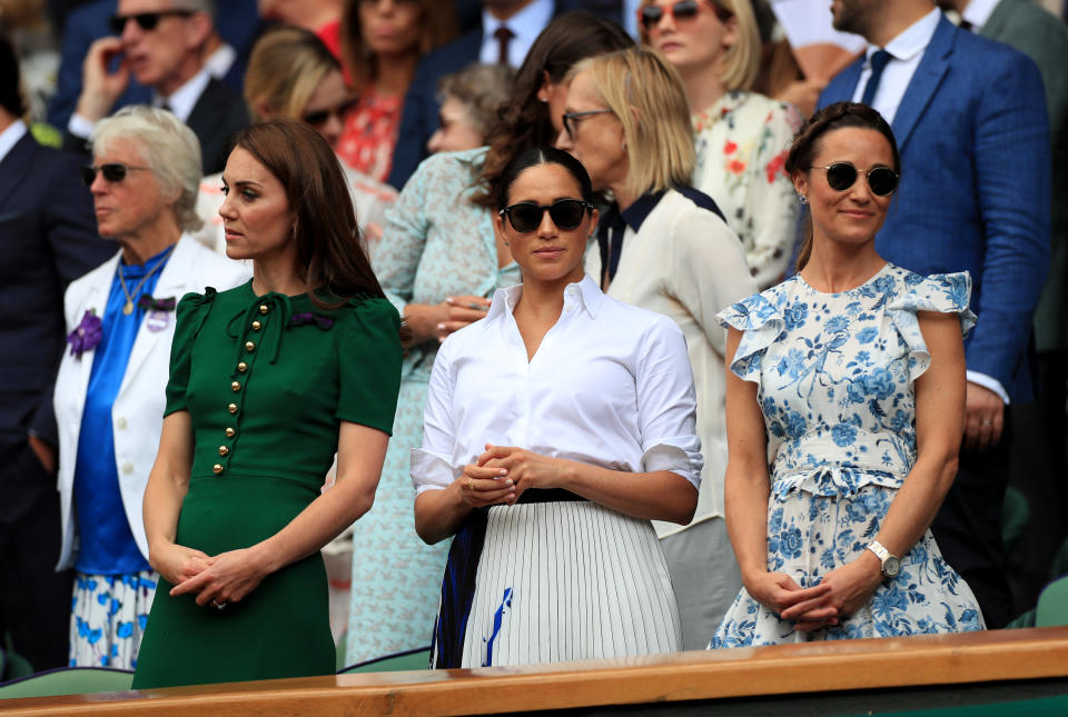 The Duchess of Cambridge and The Duchess of Sussex with Pippa Matthews at Wimbledon 2019