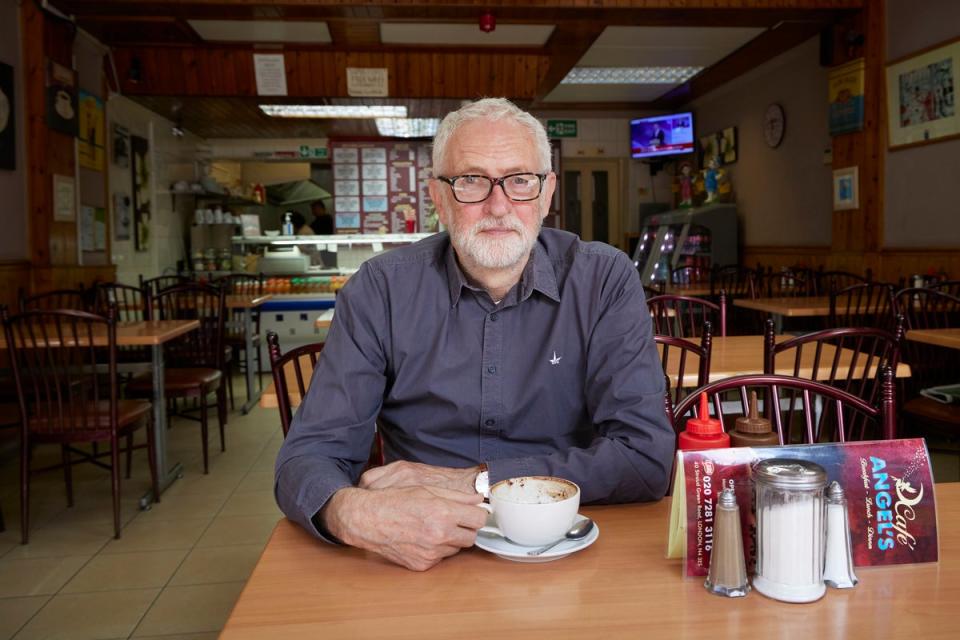 Jeremy Corbyn on the campaign trial in Angel’s Cafe near Finsbury Park (Matt Writtle)