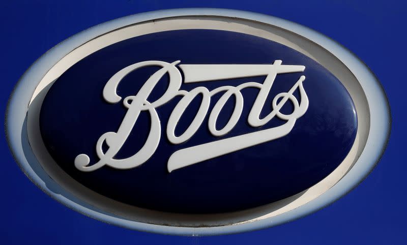 FILE PHOTO: A company logo is pictured outside a branch of Boots the chemists in Manchester northern England