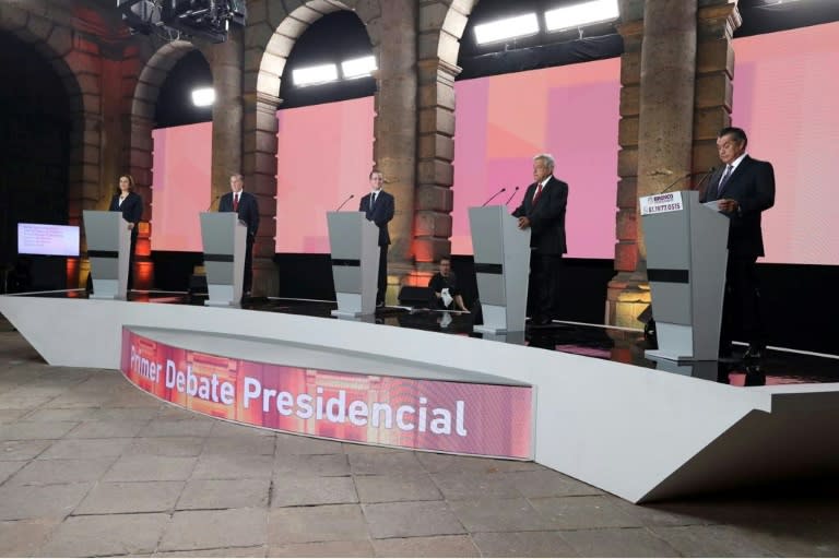 Mexico's five presidential candidates are seen during the first television debate