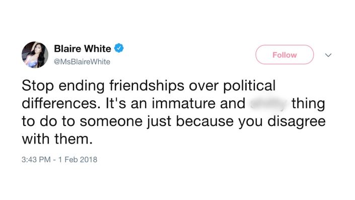 In this image, Blaire White expresses her opinion on Twitter (Image: Blaire White via Twitter)